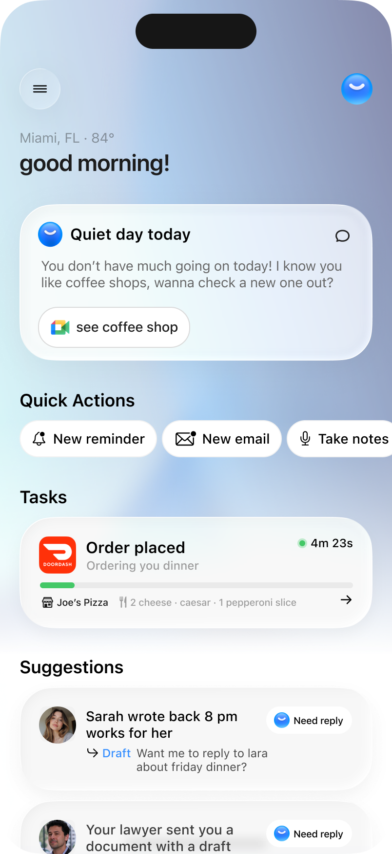 The Iris app home screen